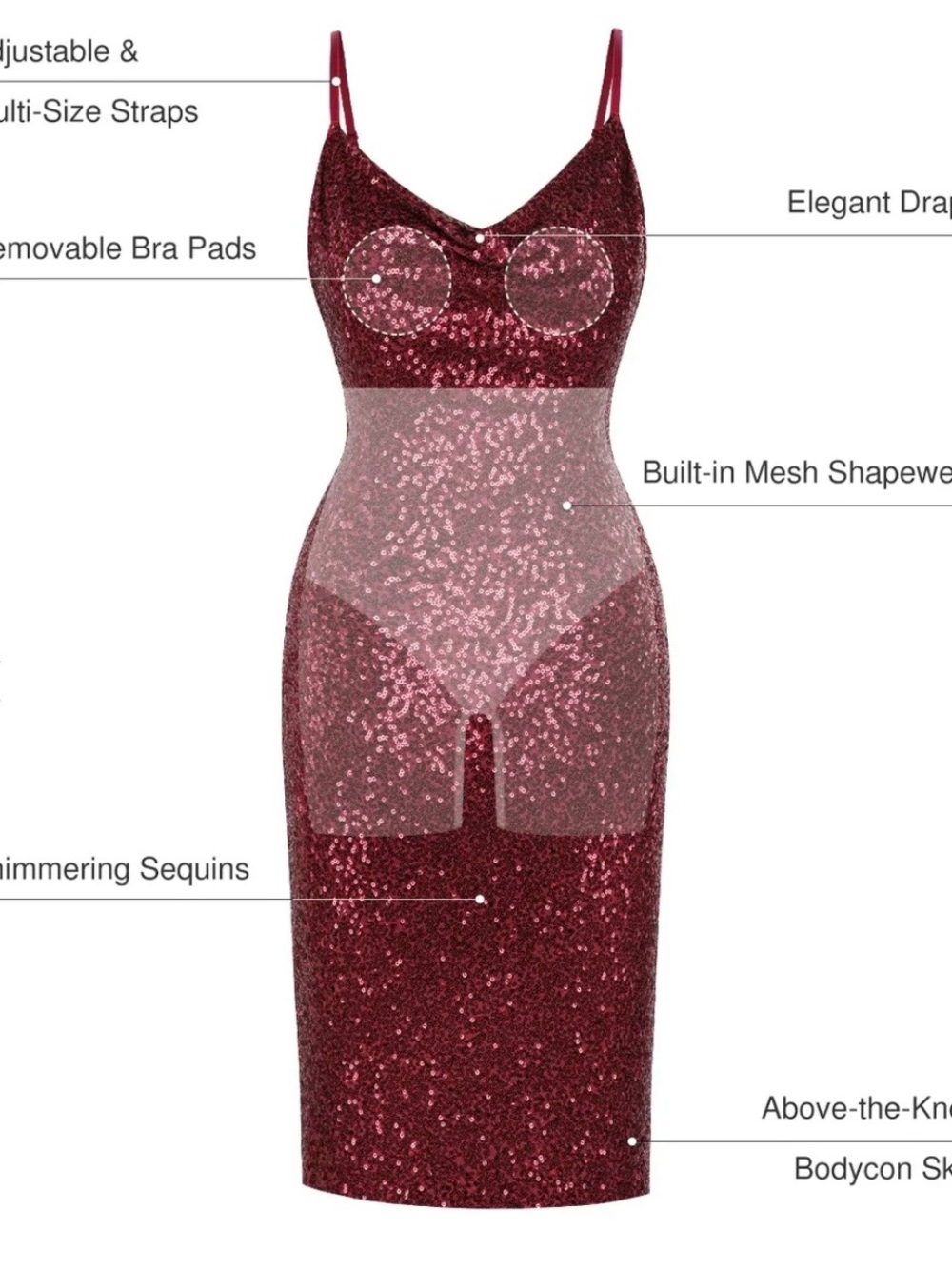 Sequin Cowl-Neck Mini Dress - Picture 6 of 7